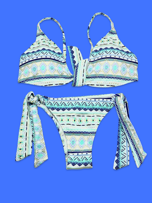 Sand & Wave Pattern Swimwear Retro Low Waist Bikini Set